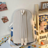 Preppy Style Contrast Color Canvas Backpack for Women – Student Knapsack with Decorative Pendant