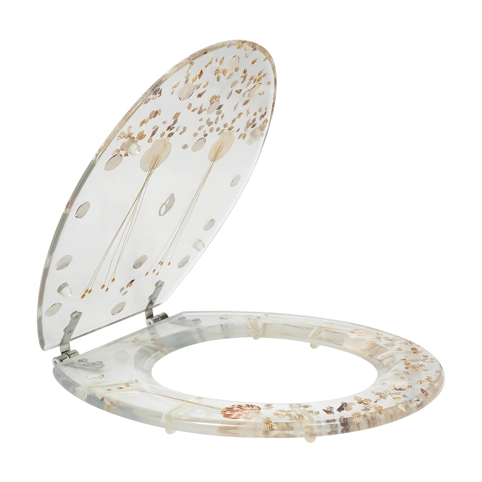 Resin Decorative Toilet Seat with Chrome Hinges – Shell Motif Bathroom Accent