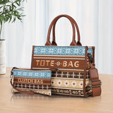 2PCS Bohemian Style Tote Bags – Retro Canvas & Leather Handbags for Women, Splash-Resistant Design