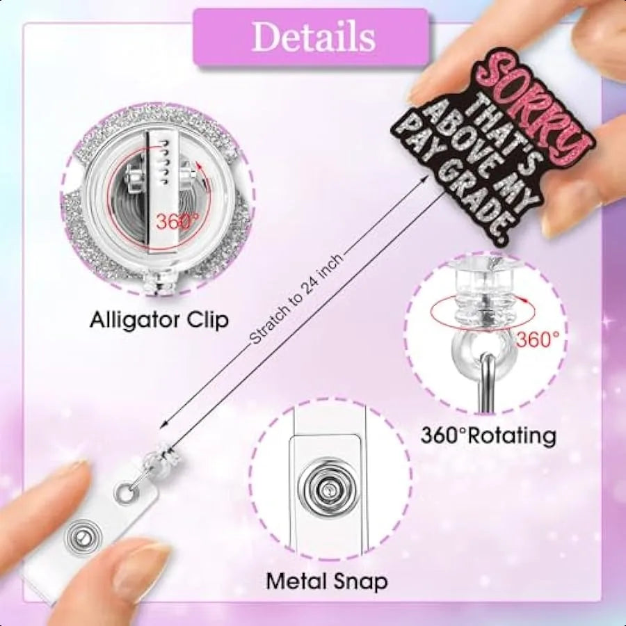 ✨ Funny “Sorry That’s Above My Pay Grade” Badge Reel – Silver Glitter Retractable ID Holder with Alligator Clip