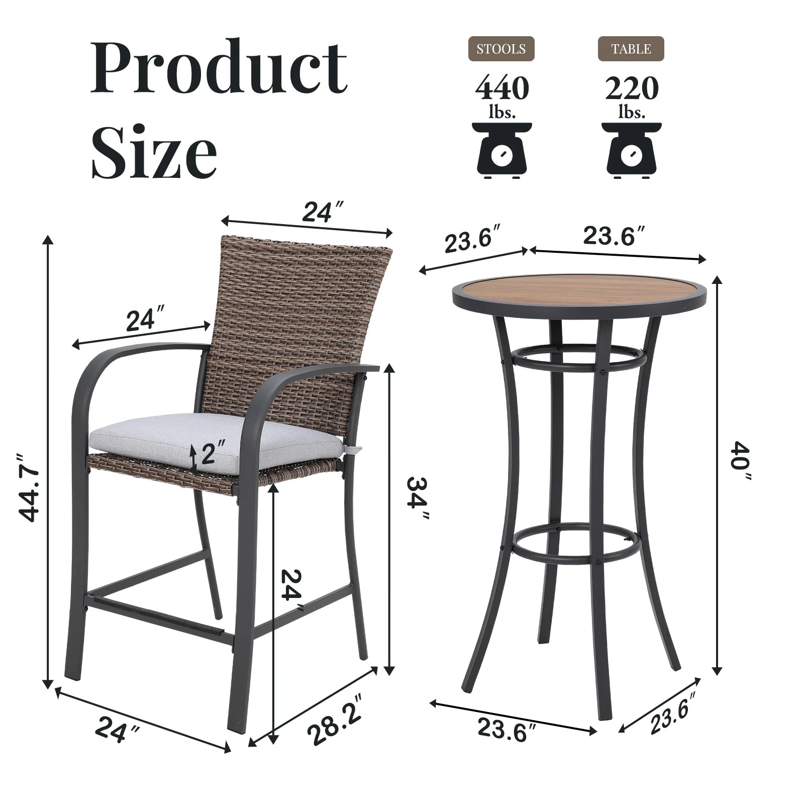 “3-Piece Patio Bar Set – Rattan Wicker Outdoor Furniture with Cushioned Stools & High Table for Backyard, Deck & Poolside”
