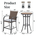“3-Piece Patio Bar Set – Rattan Wicker Outdoor Furniture with Cushioned Stools & High Table for Backyard, Deck & Poolside”