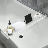 Expandable Bathtub Caddy Tray with Wine Glass & Book Holder – Luxury Acrylic/ Bamboo Bath Table Rack