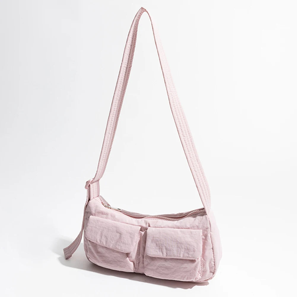 Women’s Fashion Shoulder Bag – Solid Colour Under-Arm Messenger with Multi-Pockets & Zipper Closure