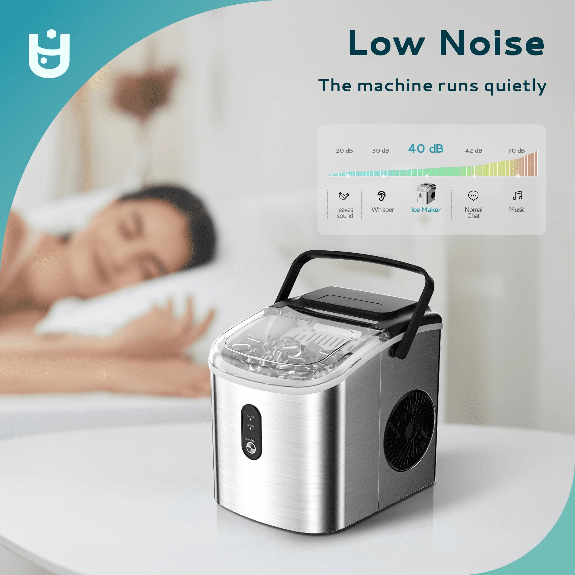 Countertop Ice Maker – 26 lbs/Day Portable Self-Cleaning Machine with Basket & Scoop – 9 Bullet Ice in 6 Min