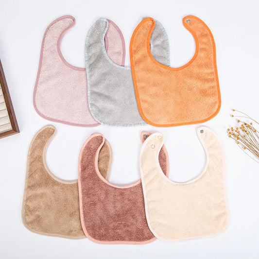 Solid Terry Towel Baby Bibs – Soft Cotton Adjustable Feeding & Burp Bandanas | Korean Style Pocket Bibs for Boys & Girls