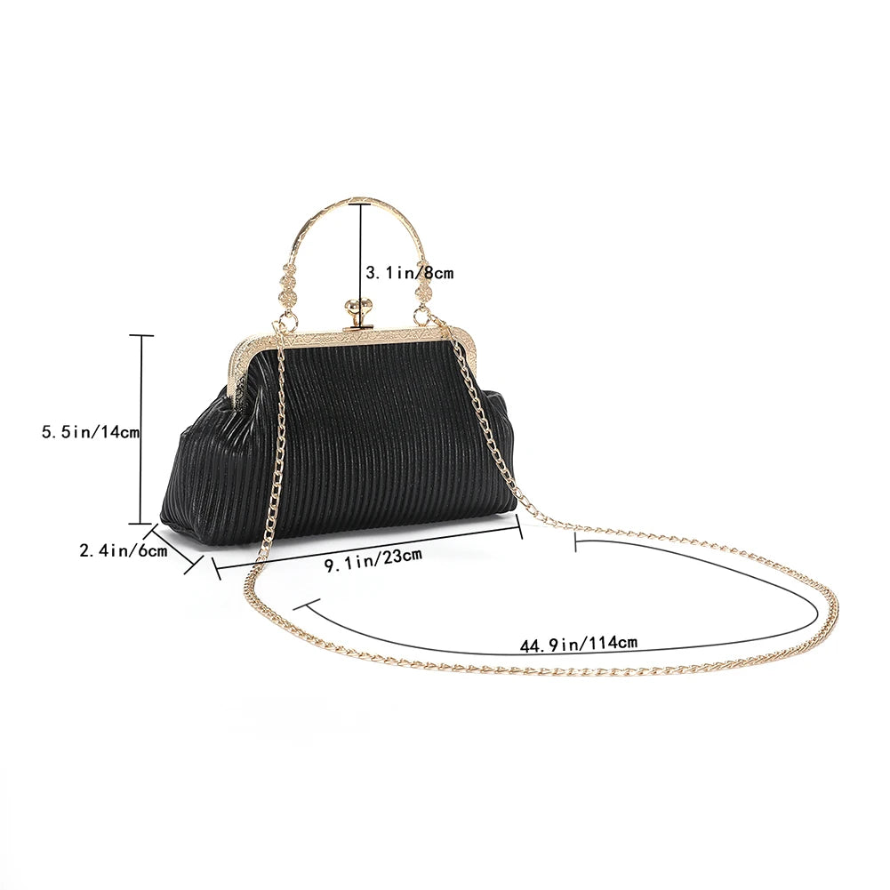 Elegant Chain Clutch Bag – PU Leather Top Handle Purse with Metal Buckle for Cocktail Party & Evening Events ✨👜