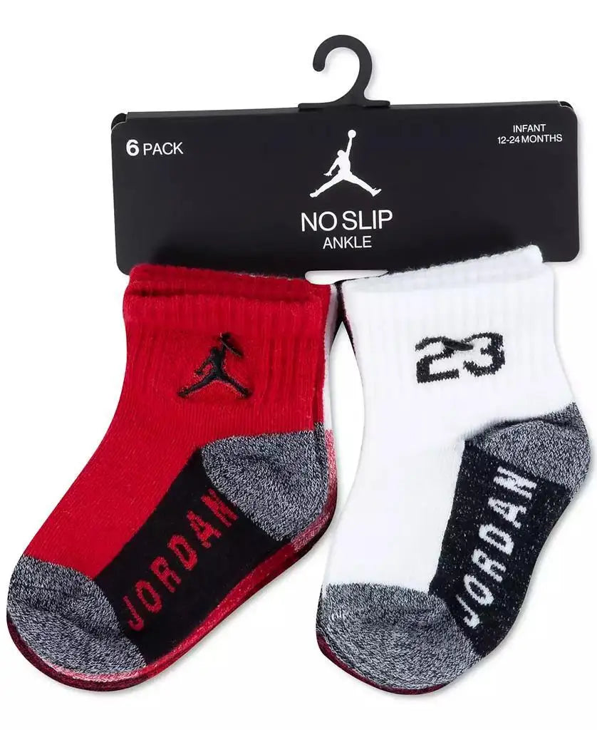 Jordan Baby & Toddler Boys’ 6-Pack Ankle Socks – Core Jumpman Logo Design, Soft Cotton Crew Fit for Everyday Wear