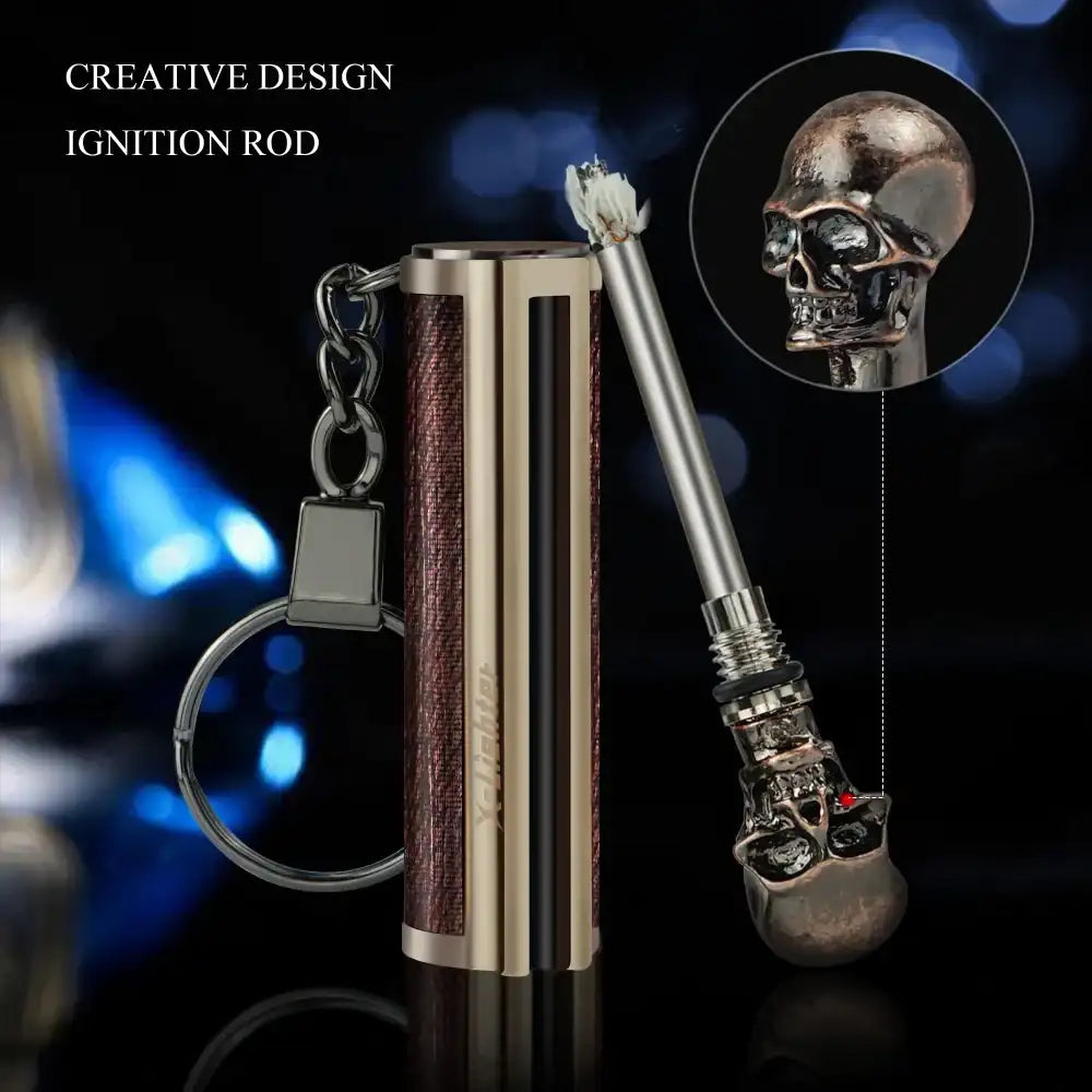 4-Piece Skull Metal Keychain Waterproof Matches & Emergency Fire Starter Kit
