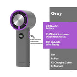 Portable Handheld Turbo Fan – 100-Speed Adjustable Mini Personal Fan, USB Rechargeable, LED Display