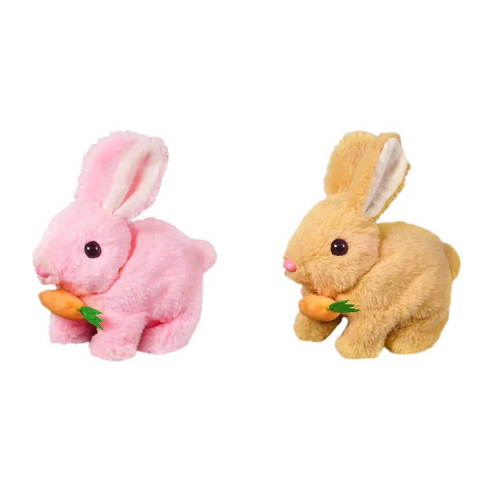 2Pcs Electric Bunny Toy Set – Cute Interactive Rabbit Plushies with Carrot, Walking Wiggle Ears Simulation Toys for Kids Gifts