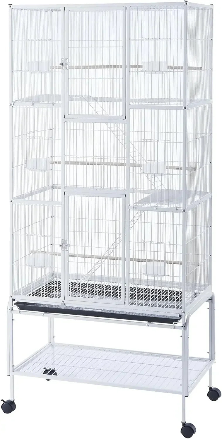 Large Bird Cage with Rolling Stand – Wide Flight Metal Parrot Cage for Budgies, Parakeets & Conures, Secure Animal Habitat