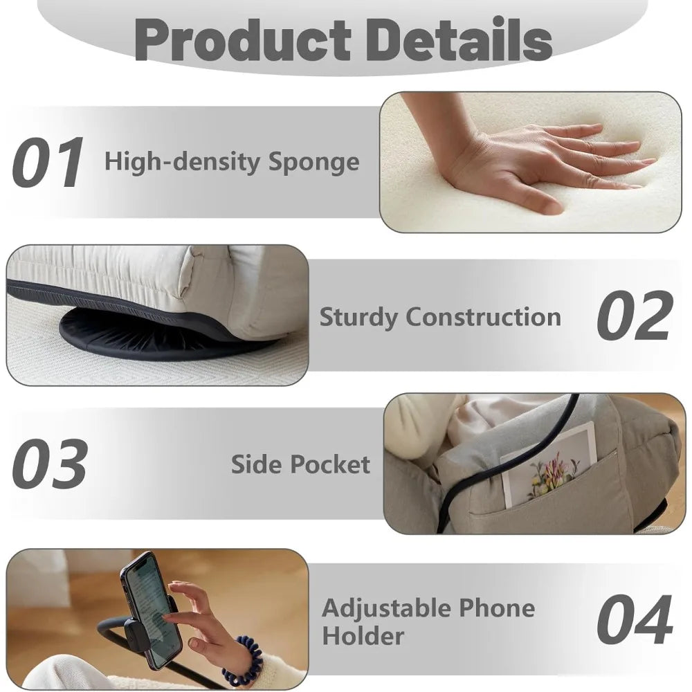 360° Swivel Gaming Floor Chair – 5-Position Adjustable Folding Sofa Chair with Armrests, Cushion & Phone Holder for Indoor Use