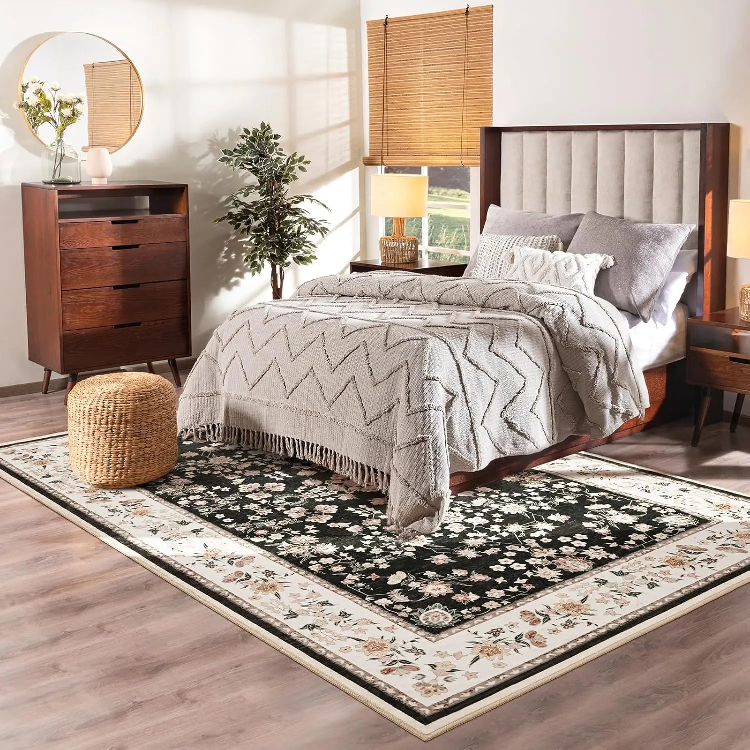 Vintage Floral Washable Area Rug – Soft Low-Pile Non-Slip Carpet for Living Room & Bedroom
