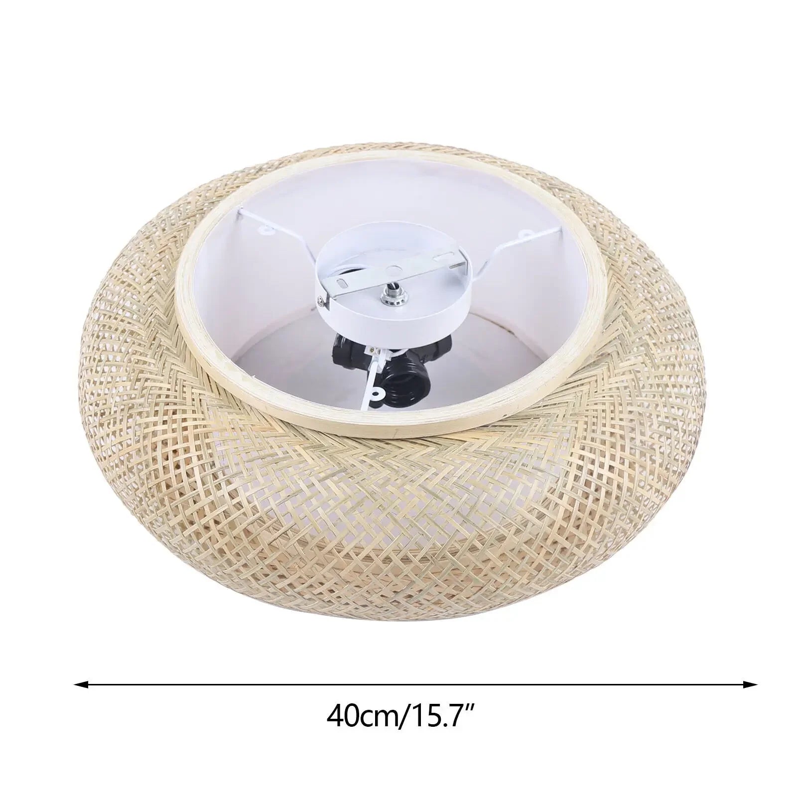 40cm Bamboo Wicker Rattan Ceiling Light – Asian Art Flush Mount Pendant Lamp, Handcrafted Boho Lighting (110V)