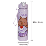 Capybara Cartoon Straw Water Bottle – Cute Portable Mug with Carrying Strap (700–800 ml)