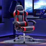 Ergonomic Gaming Chair with Headrest & Lumbar Pillow – Height Adjustable, 360° Swivel, Reclining Seat with Red Accents