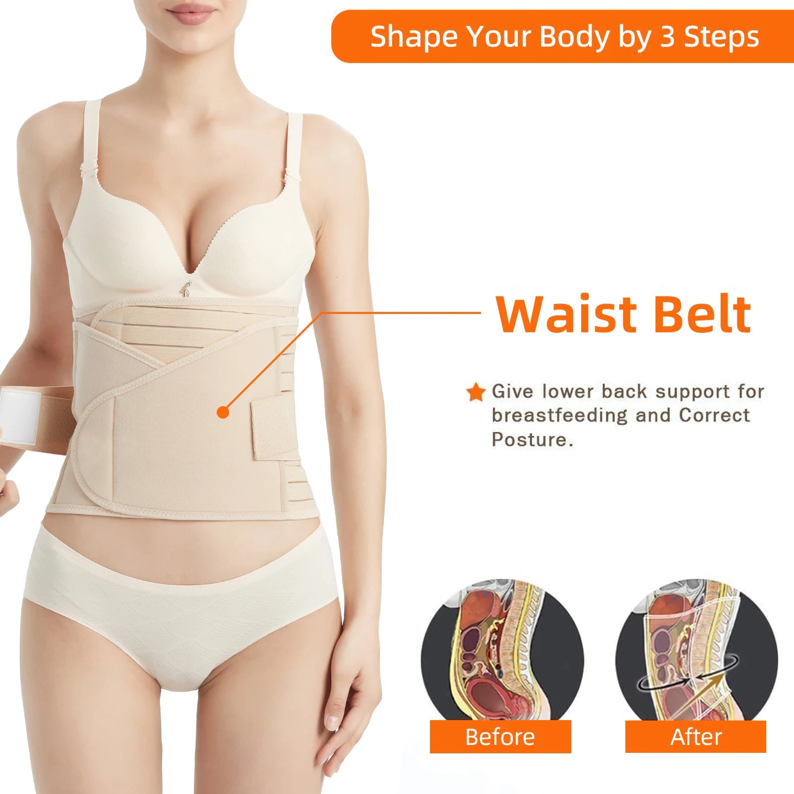 3-in-1 Postpartum Abdominal Belt – Three-Piece Adjustable Recovery Set for Waist Cinching, Body Shaping & Abdominal Support