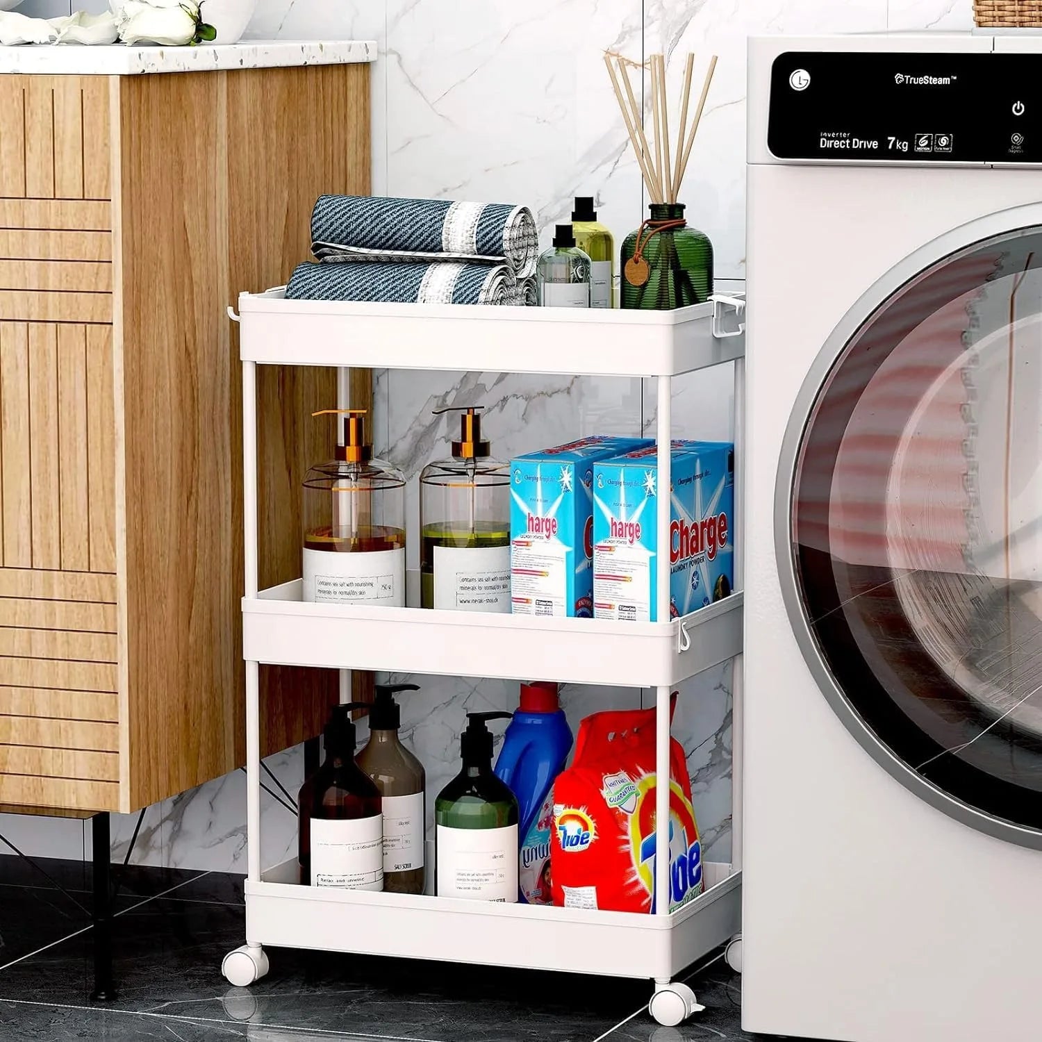 3-Tier Mobile Storage Cart – Bathroom & Laundry Organizer Utility Cart with Wheels