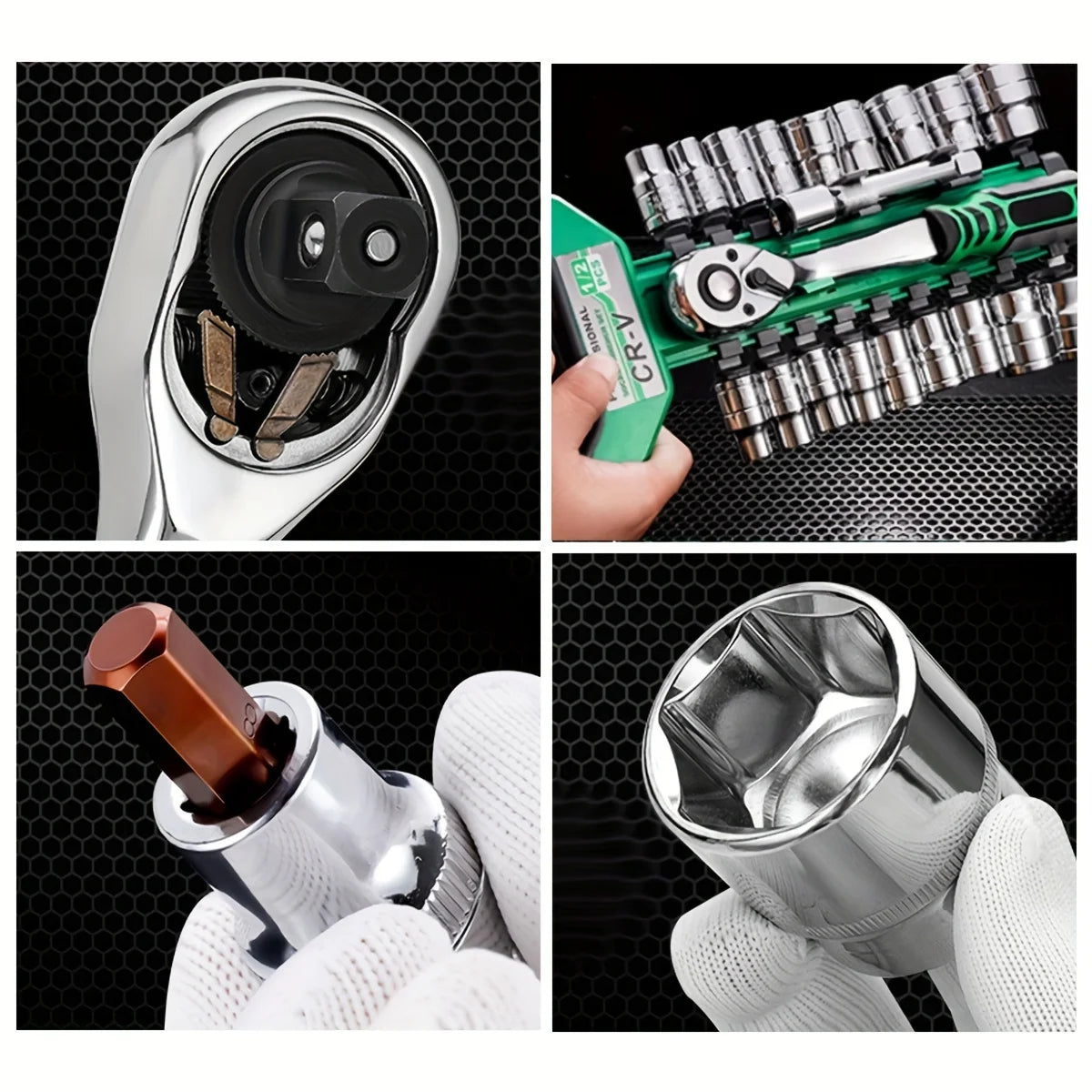 24-Tooth Drive Socket Wrench Set — 1/4" + 3/8" + 1/2" Ratchet | Compact Multi-Socket Kit for Car & Mechanical Repair