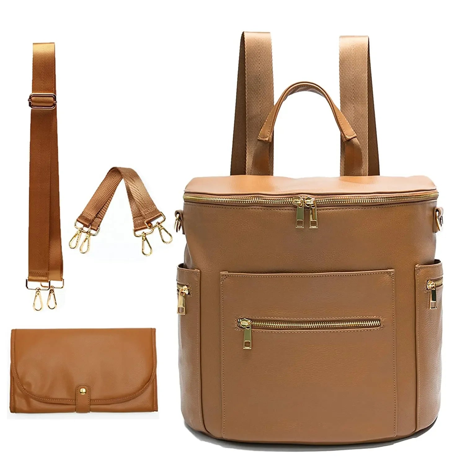 2022 PU Leather Diaper Backpack – Fashion Mommy & Daddy Bag with Changing Pad | Large Capacity Baby Organizer Nappy Bag