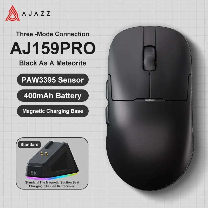 AJ159 Apex Wireless Gaming Mouse – 58g Lightweight, 42,000 DPI PAW3950/3395 Sensor, Tri-Mode Bluetooth/2.4G/Wired