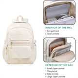 Aesthetic School Backpack for Teens & College – Beige Laptop Bookbag for Girls & Boys