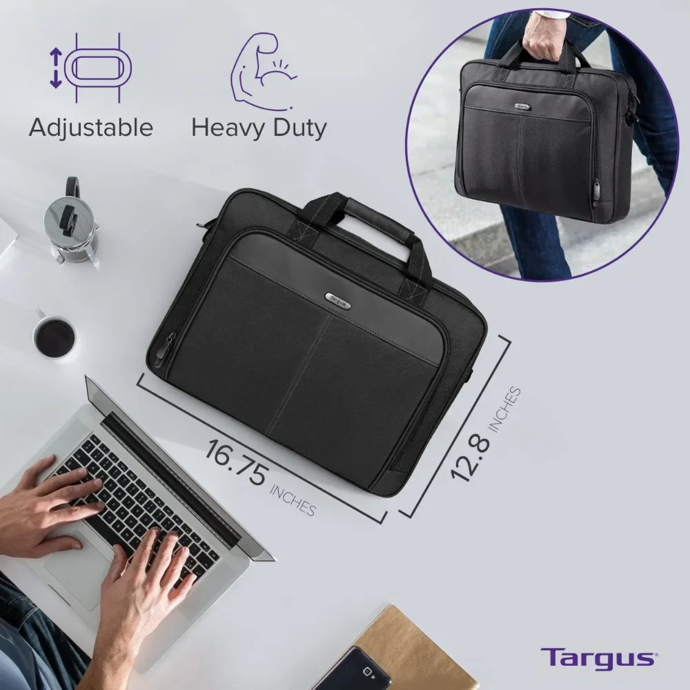 Targus Classic Slim Laptop Briefcase – Lightweight Black Polyester Bag for Laptops up to 16″ with Shoulder Strap