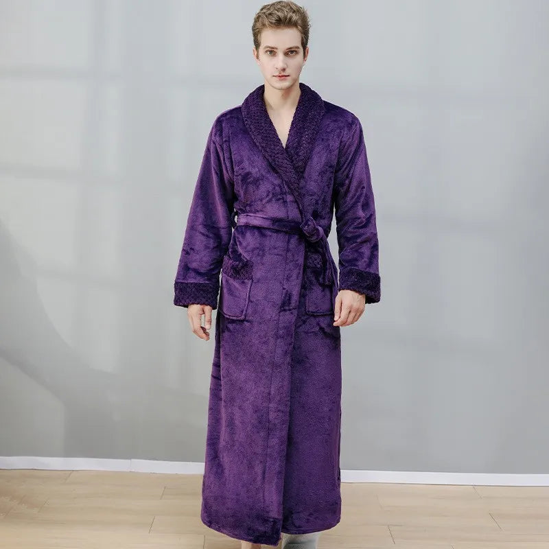 Thick Coral Velvet Bathrobe – Warm Winter Long Robe for Men & Women | Soft Couple Pajama Robe & Shower Wrap