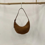Women’s Suede Crescent Shoulder Bag – Retro Solid Color Handbag with Zipper Closure, Trendy Clutch for Work & Travel