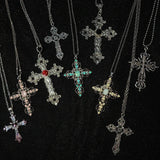 Gothic Zircon Cross Necklace – Unisex Y2K Large Pendant with Irregular Crystal Design for Men & Women