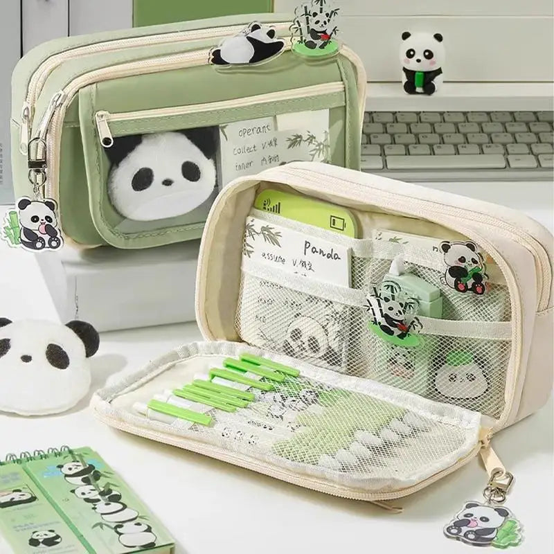 Cute Panda Pencil Case – Large Capacity Transparent Pen Bag, Stationery Storage Pouch for Junior & High School Students