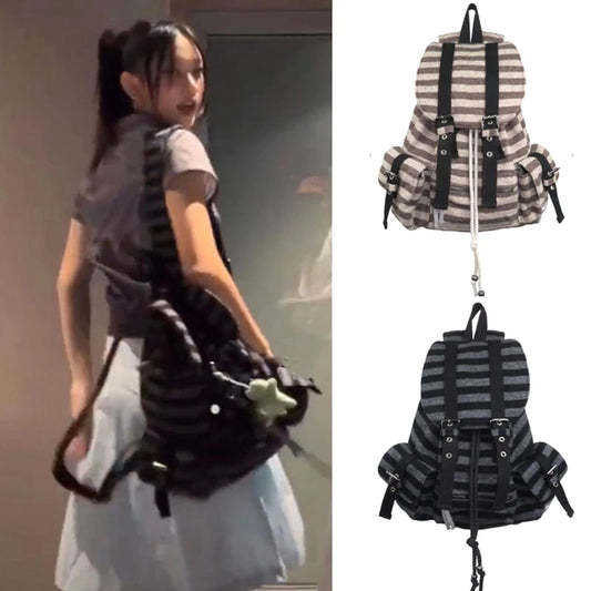 Retro Stripes School Backpack — Large-Capacity Unisex Student & Commuter Bag