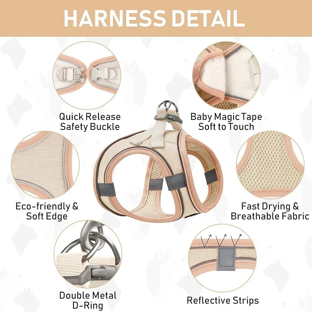 No-Pull Step-In Pet Harness, Leash & Collar Set – Reflective Soft Mesh Vest with Anti-Lost ID Tag for Small Dogs & Puppies