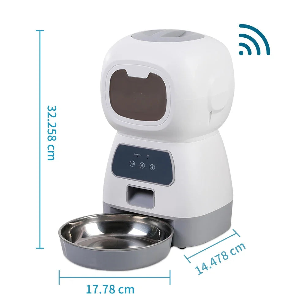 Automatic Pet Feeder with WiFi App – 3.5L Programmable Cat & Dog Food Dispenser with Stainless Steel Bowl