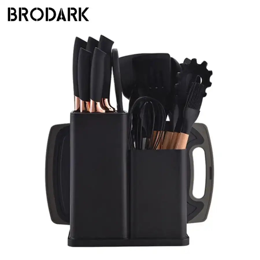 “19-Piece Food-Grade Silicone Kitchenware Set – Cooking Spoons, Cutting Board & Chef Knives”