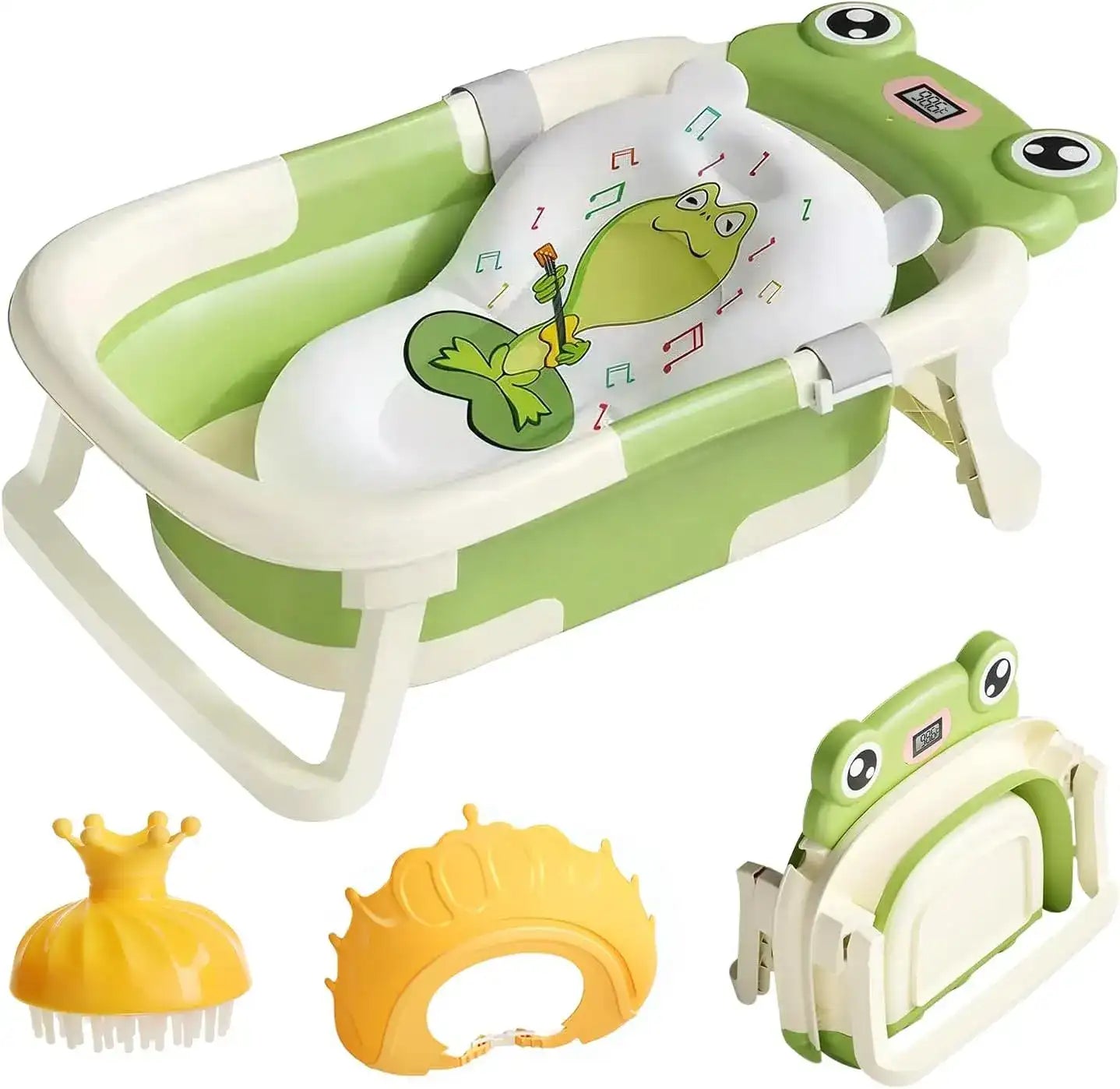 Foldable Baby Bathtub with Thermometer & Floating Cushion – Newborn to Toddler (0-36 Months)