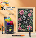 ArtBeek 30-Color Erasable Chalk Markers – Non-Toxic Reversible Tip Dry Erase Pens for Glass, Chalkboards & Creative Projects