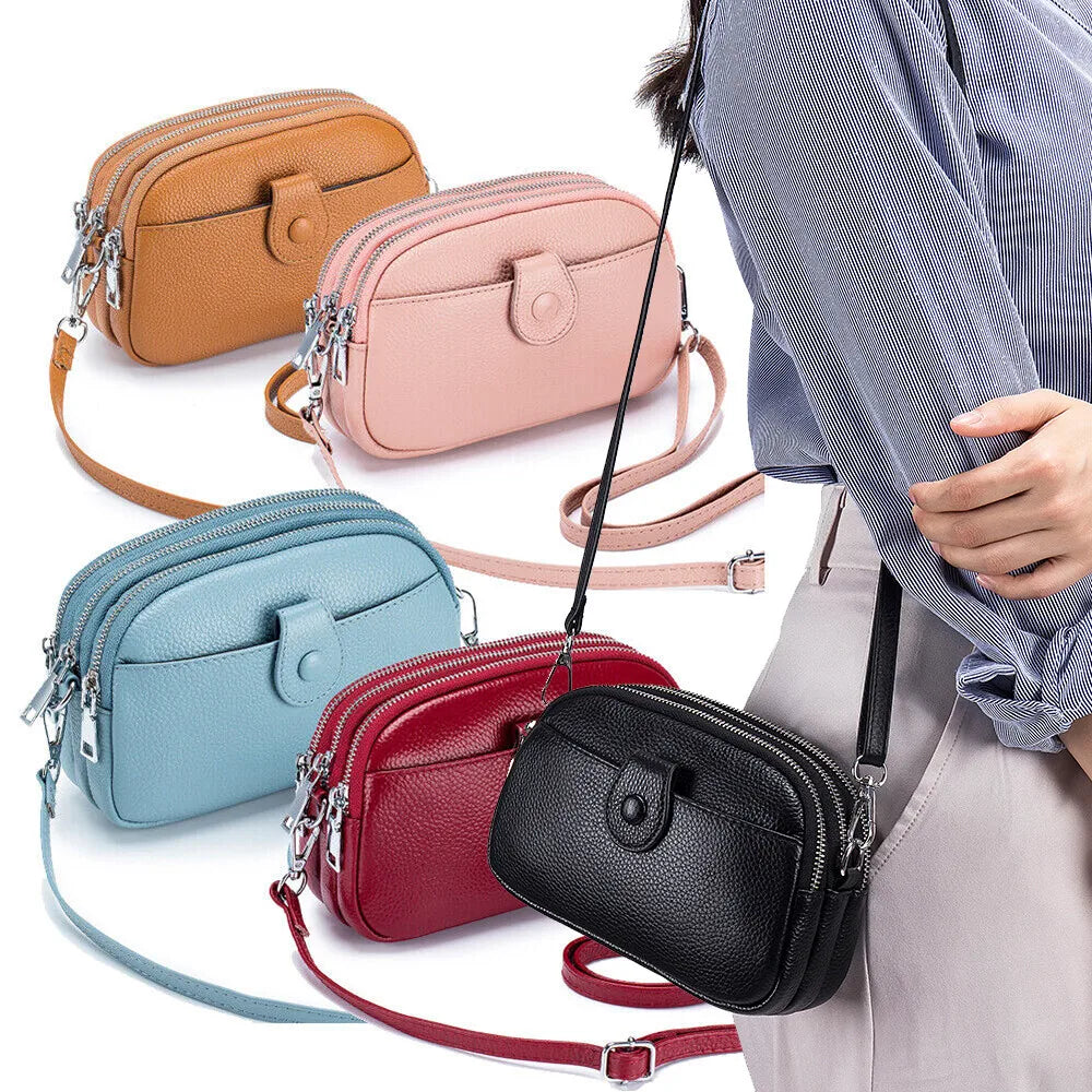 Women’s Genuine Leather Crossbody & Shoulder Bag – Large Capacity Zipper Wallet & Mobile Phone Bag with Adjustable Strap