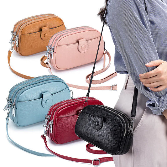Women’s Genuine Leather Crossbody & Shoulder Bag – Large Capacity Zipper Wallet & Mobile Phone Bag with Adjustable Strap