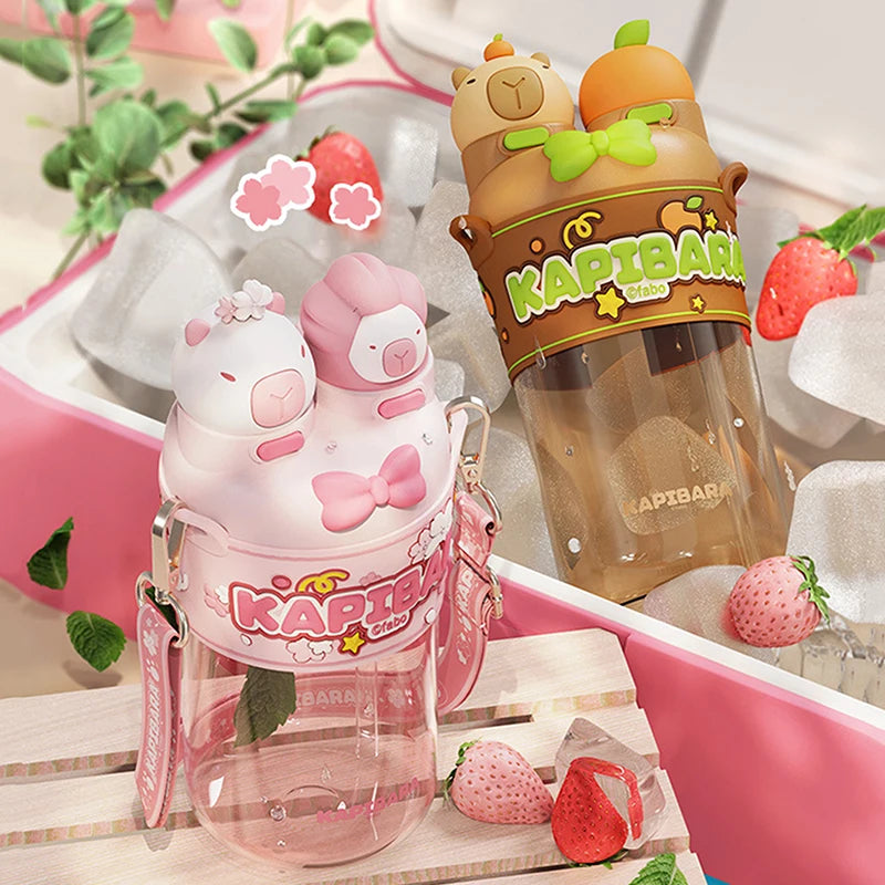 700ml Cartoon Capybara Water Bottle with Dual Drinking Modes for Kids (Large Capacity)