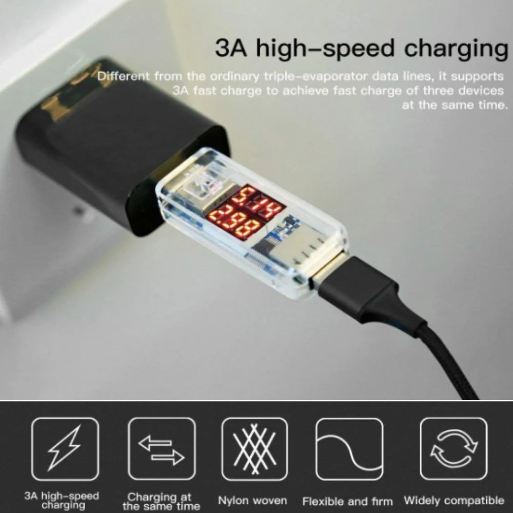 Universal 3-in-1 Fast USB Charging Cable – Multi-Function Cell Phone Charger Cord with Lightning, USB-C & Micro USB Connectors
