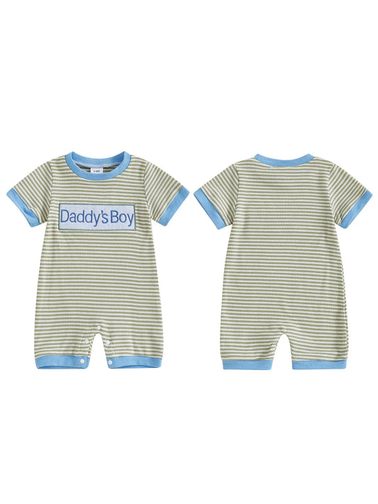 Baby Boy Summer Romper – Father’s Day Gift Outfit with Letter Embroidery & Striped Design for Daily Wear