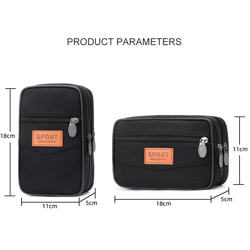 Men’s Outdoor Sports Waist Bag – Multi-Pocket Canvas Coin Pouch & Zipper Change Purse