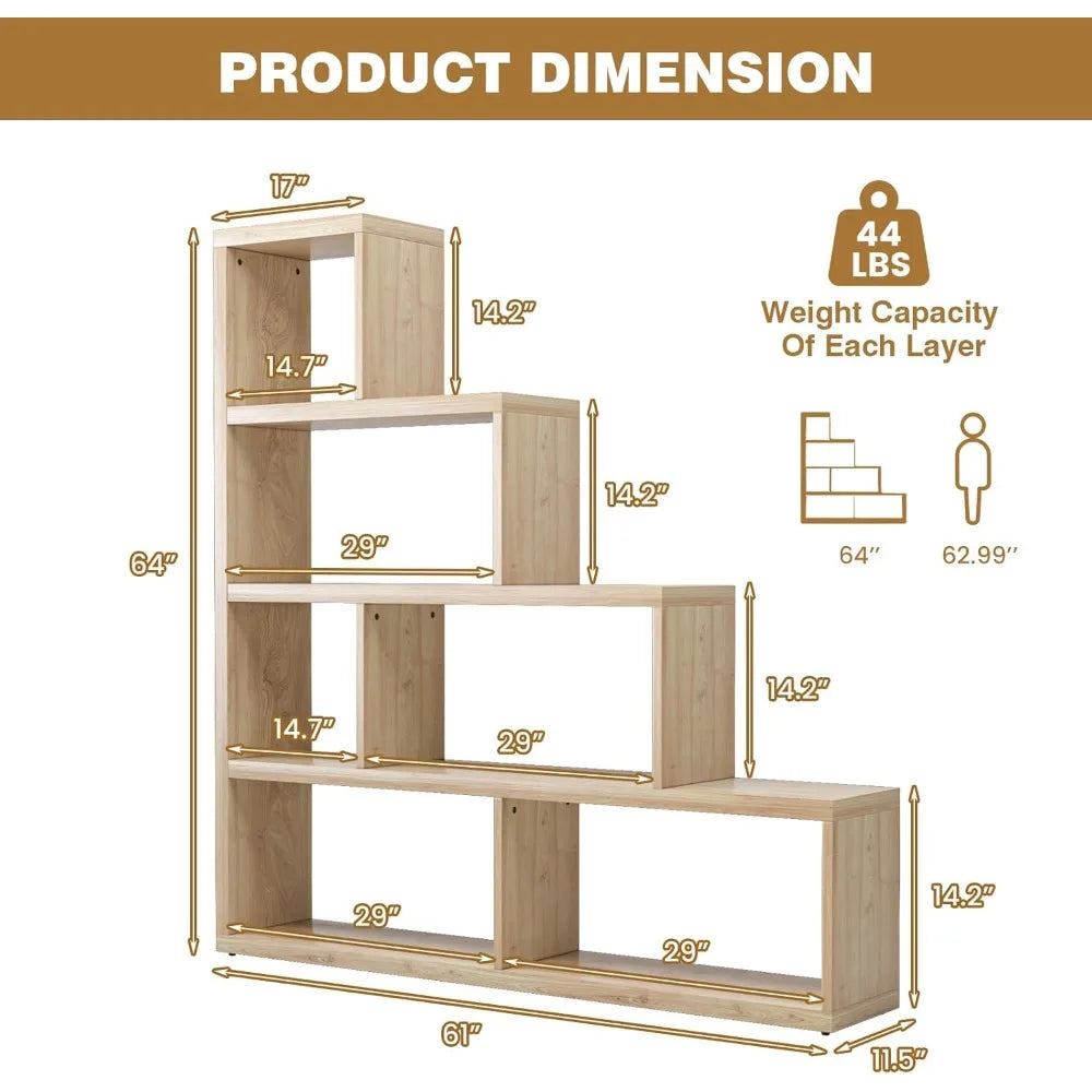 4-Tier L-Shaped Ladder Corner Bookcase – 6 Cube Stepped Etagere with 10 Shelves & Sturdy L-Frame