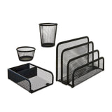 Metal Mesh 4-Piece Desk Organizer Set – Letter Sorter, Pencil Cup, Clip Holder & Memo Tray