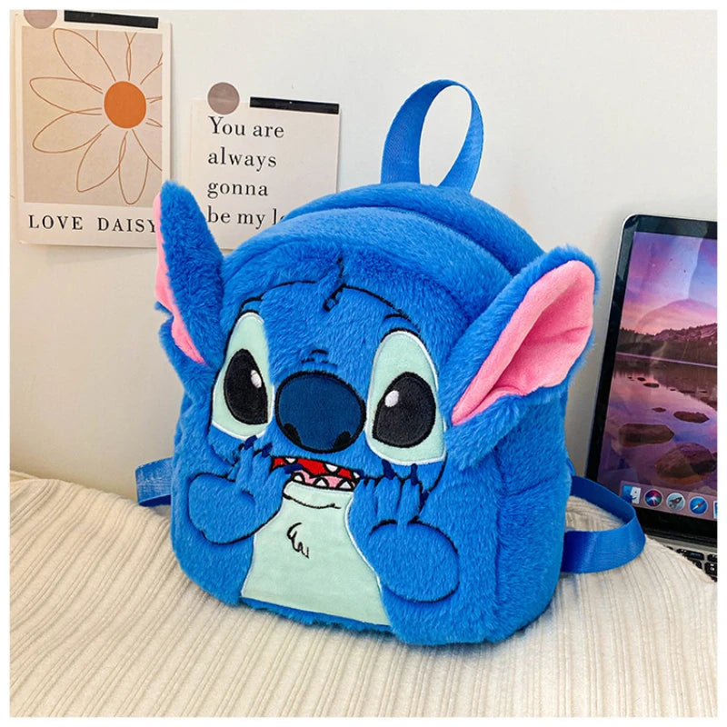 Japanese INS Plush Stitch Backpack – Cute Cartoon Large-Capacity School Bag | Soft Kindergarten Backpack for Kids