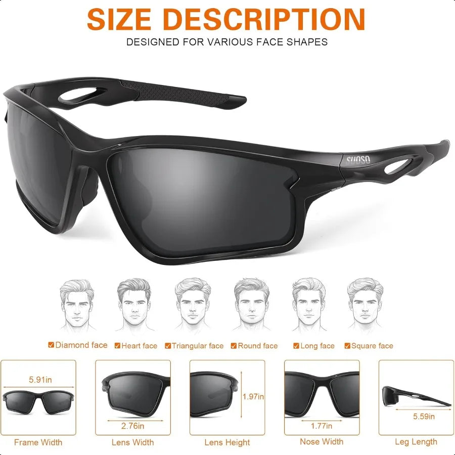 Polarized Sports Sunglasses – UV400 Wrap-Around Glasses for Men & Women, Ideal for Running, Fishing & Driving (TR90 Frame)