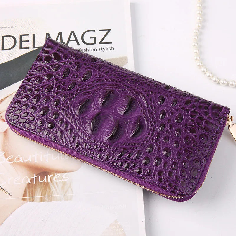 Women’s Crocodile PU Leather Wallet – Large-Capacity Organizer Clutch with Phone Pocket & Credit Card Holder