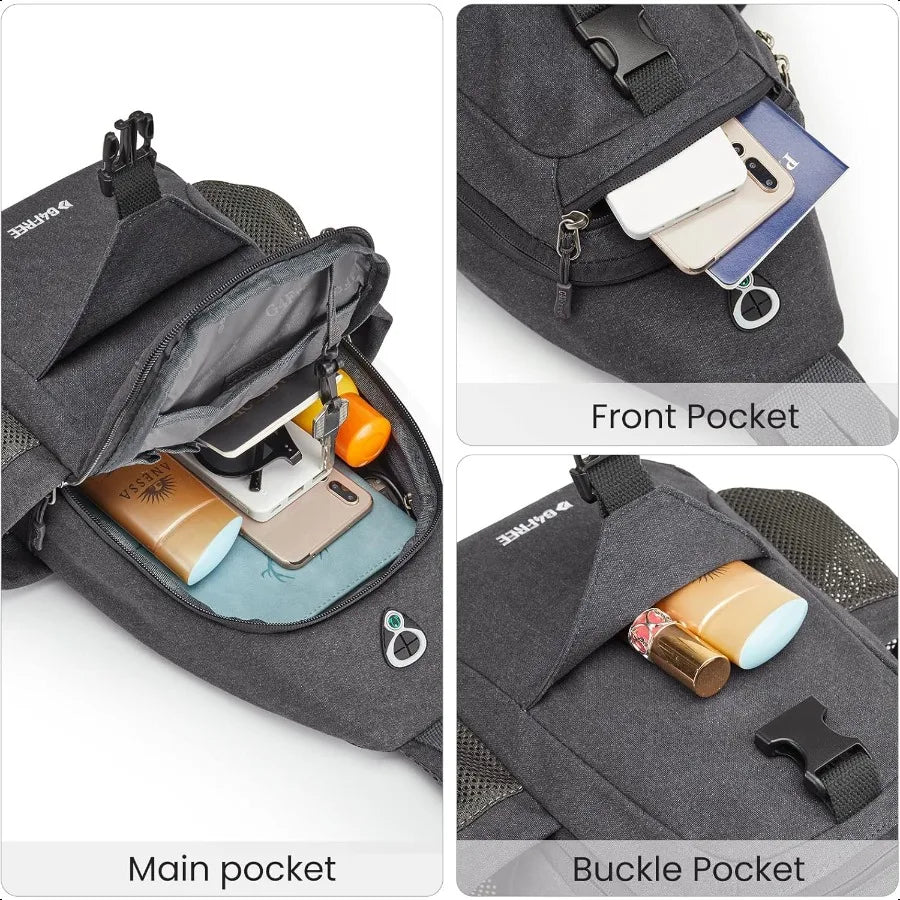 Canvas Sling Backpack – Crossbody Daypack with USB Charging Port & RFID Protection